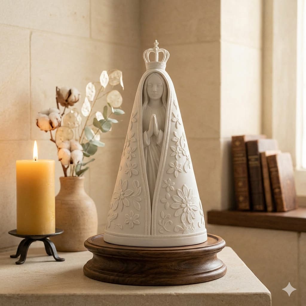 Imagem Nossa Senhora Aparecida Branca 3D Estilizada Decorativa 15 cm