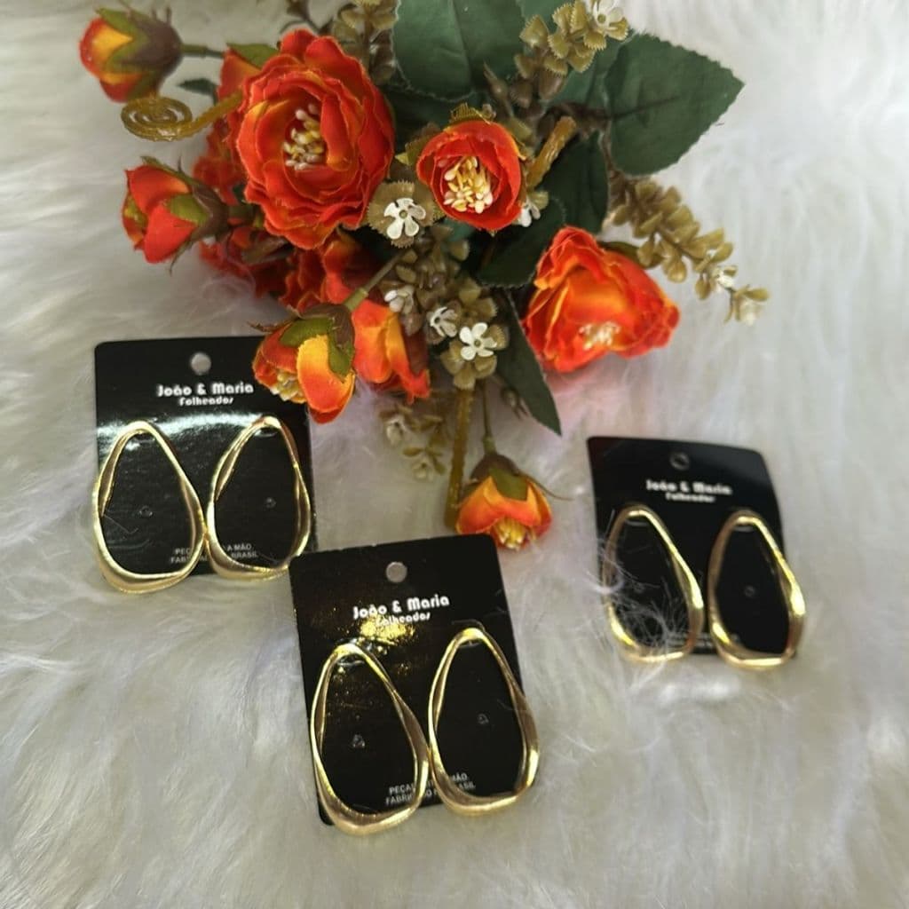 Brinco Argola Gota Dourado Vazado Folheado Novo
