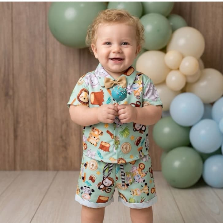 Conjunto Infantil Menino Roupa Safari Roupas de Bebê Mauricinho