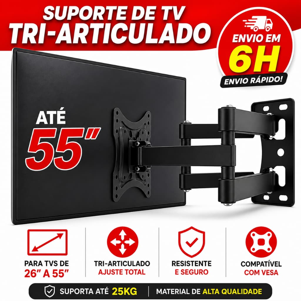 Suporte Tv Tri Articulado Lcd Led Plasma 14 A 55 Pol para parede 32 40 42 43 47 50 52 55 56 polegada
