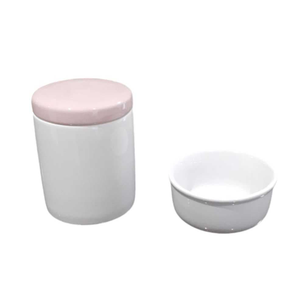 Kit Higiene para bebê porta algodão com tampa porcelana rosa molhadeira menina maternidade 2 peças