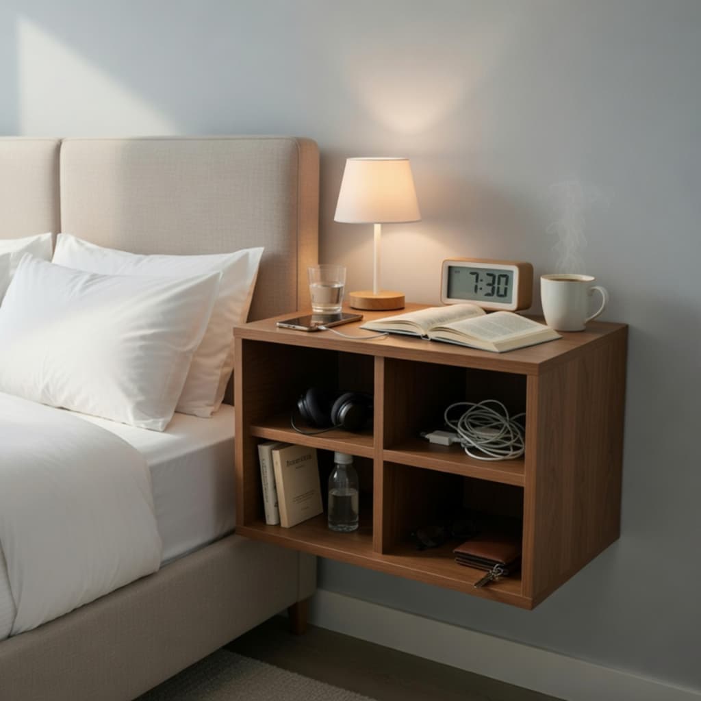 Mesa de Cabeceira Retrô Suspensa para Quarto – Criado Mudo de Parede Elegante e Funcional