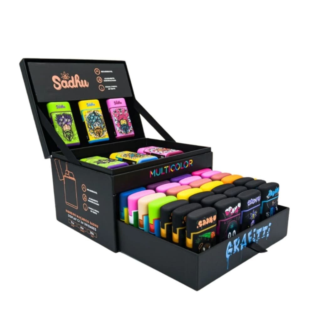Giftbox 34un Isqueiro Maçarico Sadhu Diversas Estampas Colecionáveis