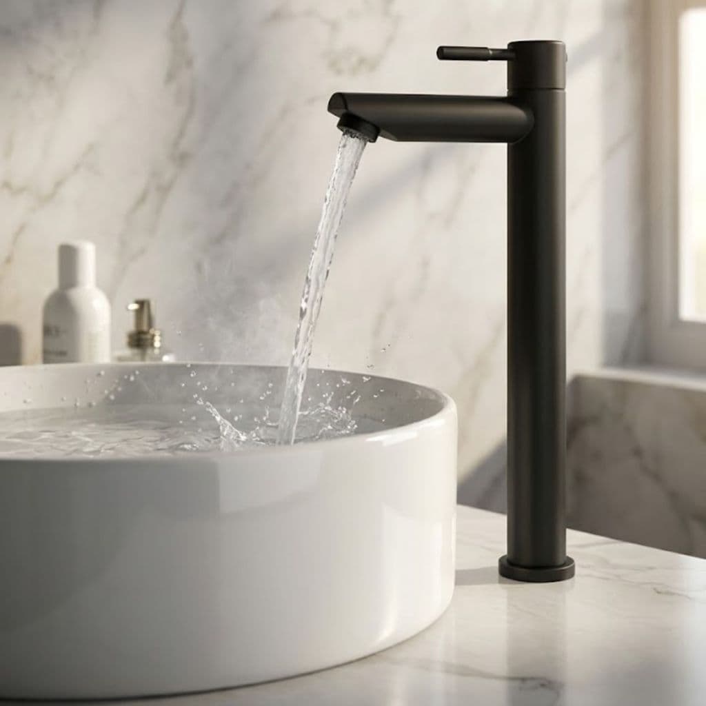 Torneira de Banheiro Bica Alta Preto Fosco Bancada Inox Preto Fosco Fria Torneira Banheiro Mesa