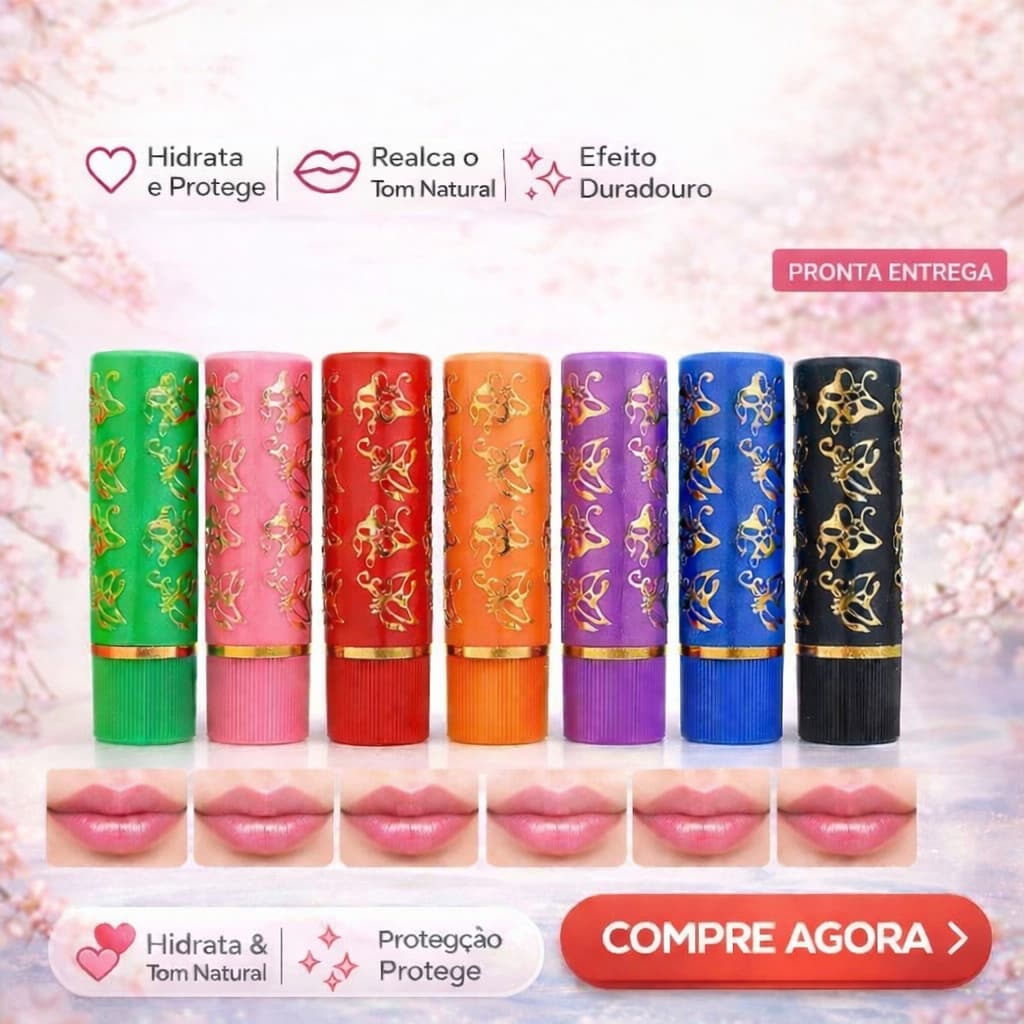Kit 6 /12 Batom Mágico Que Muda de Cor Rosa Natural Longa Duração Hidratante Febella