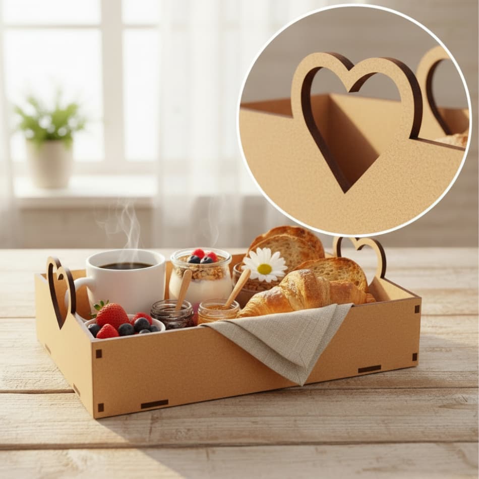 Kit Bandejas Lisa Cesta Mdf Lembrancinha Alça Coração 20X10x6 Decoração Festa Dia Das Mães Namorados