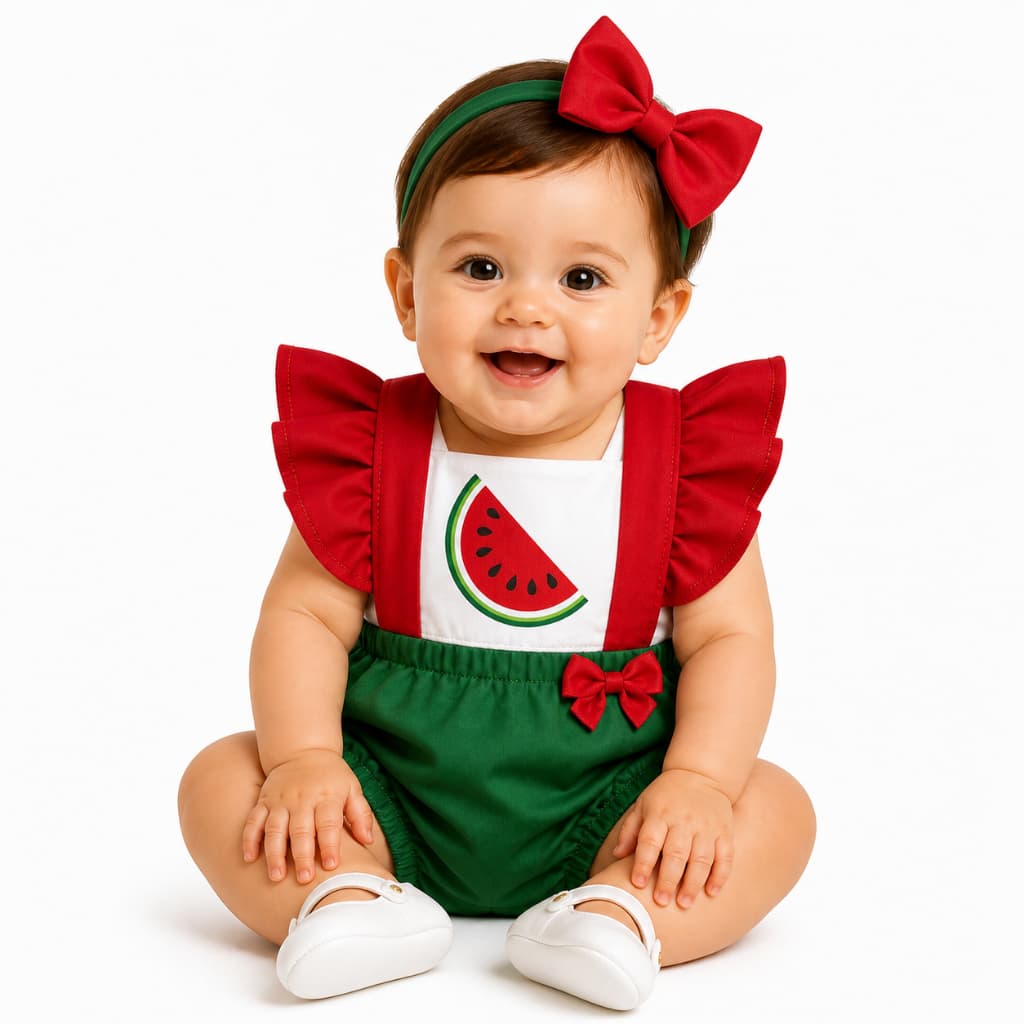 Romper Bebê Feminino Melancia Macacão Infantil Menina 3 a 6 Meses Roupa Bebê Fofa Confortável