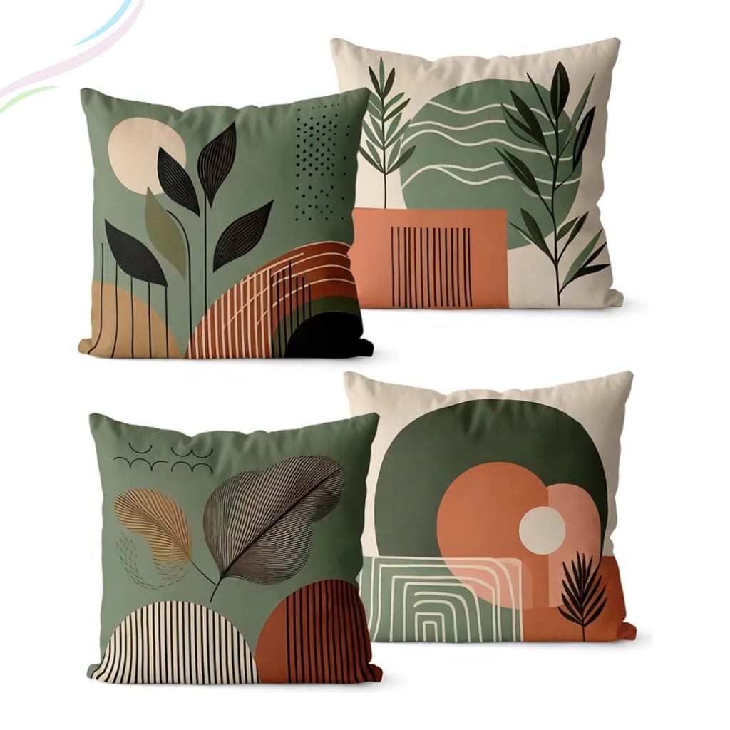 Kit 4 Capas de Almofada Decorativas Sala Quarto Escritório 45 Cm x 45 Cm Estampas Variadas