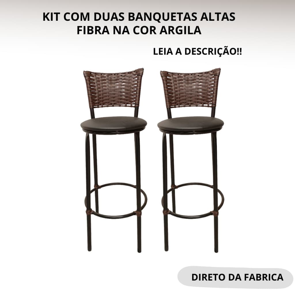 2 BANQUETAS ALTAS ENCOSTO EM FIBRA SINTETICA JUNCO ARGILA PARA BALCÃO AREAS DE LAZER COZINHA AMERICANA BISTRO