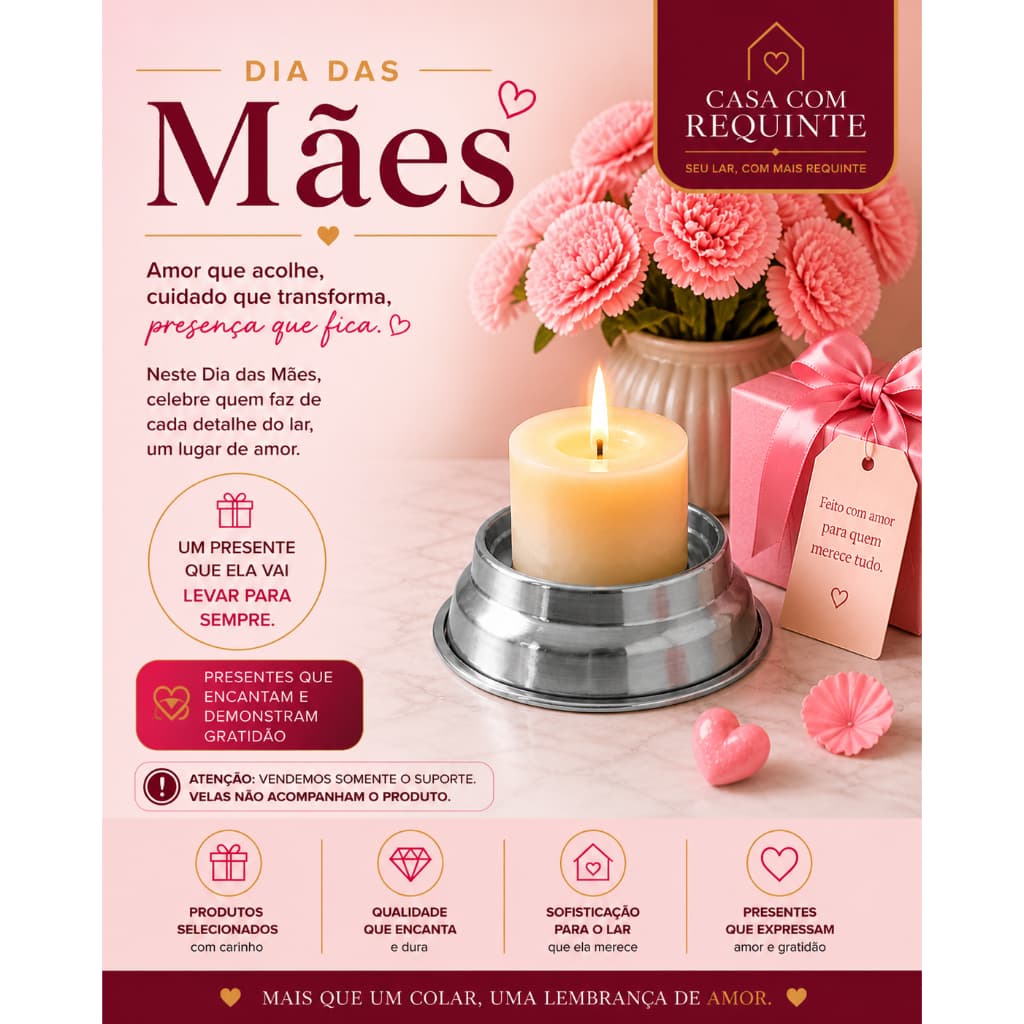 Base para Vela 7 Dias Alumínio Resistente Estável Decorativo Altares