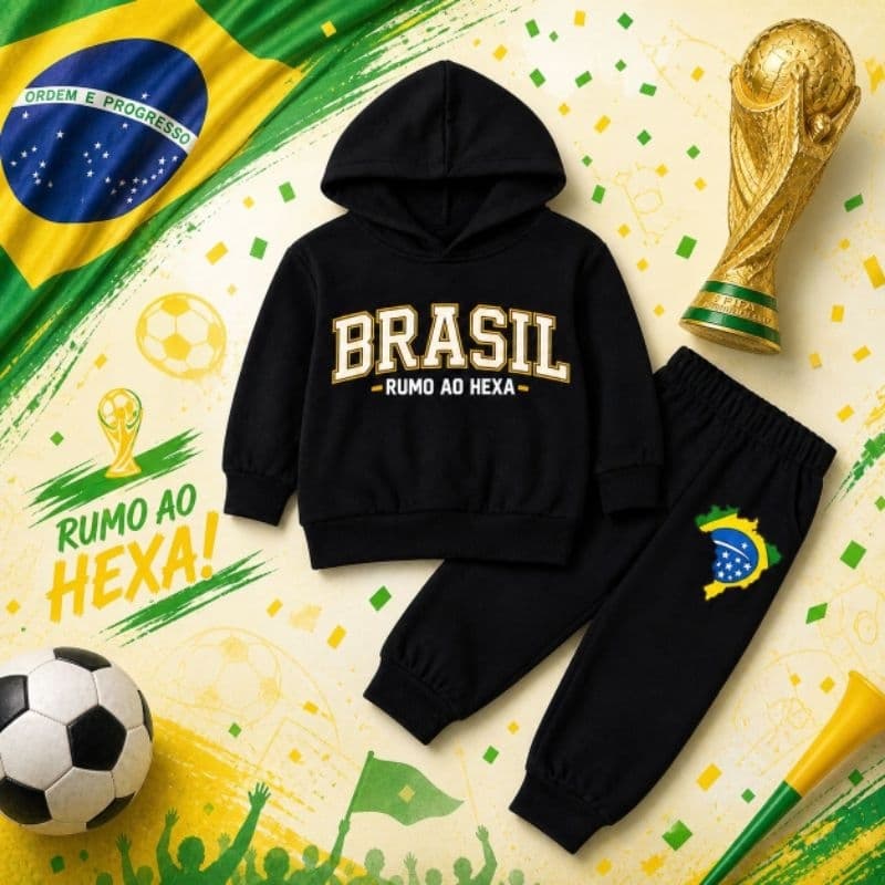 Conjunto Moletom Infantil Menino e Menina Peluciado Térmico Agasalho Criança Inverno Gola Careca