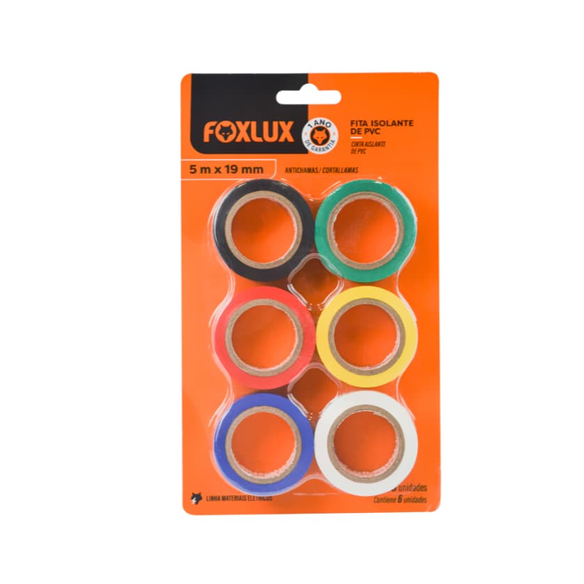 Jogo C/6 Fita Isolante FoxLux Pvc Colorida 5M x 19MM
