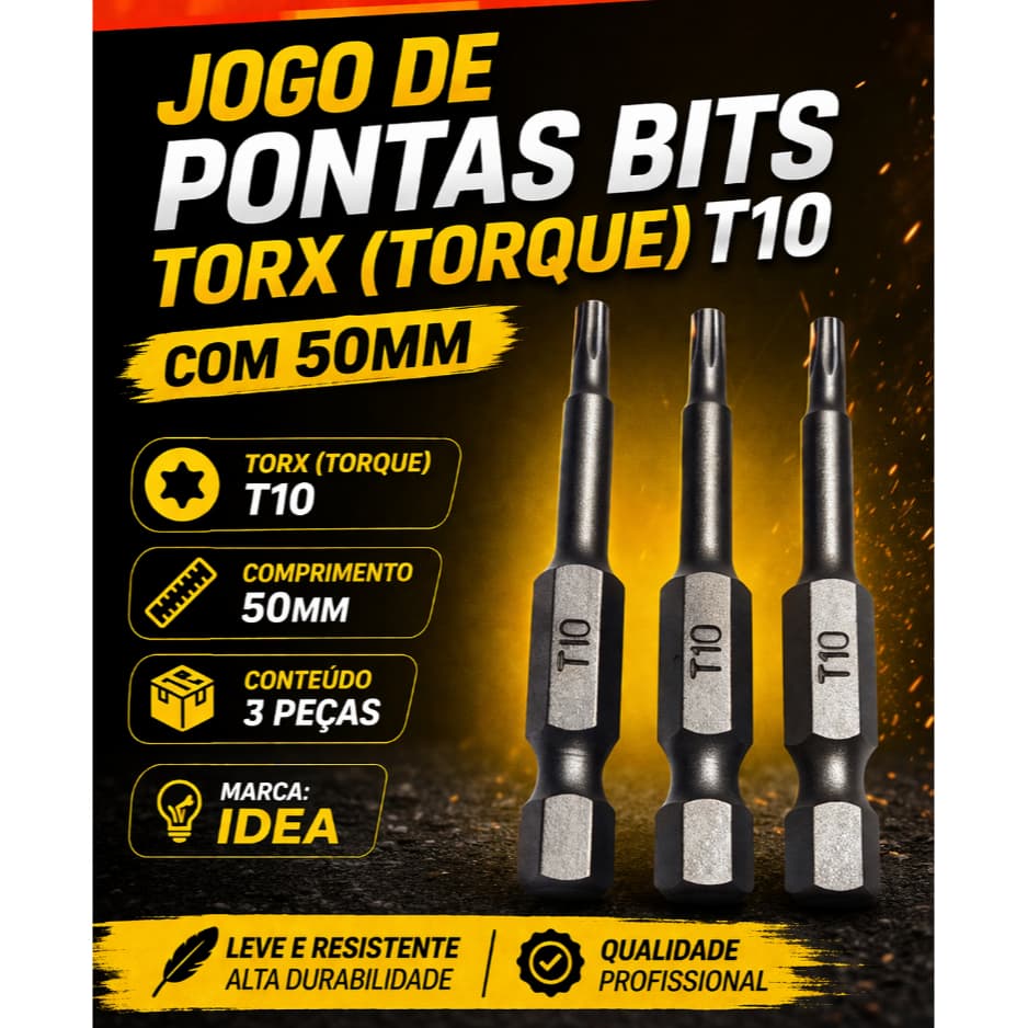 Kit de Bits Torx (torque)T10 com 50mm 3 Peças - Idea