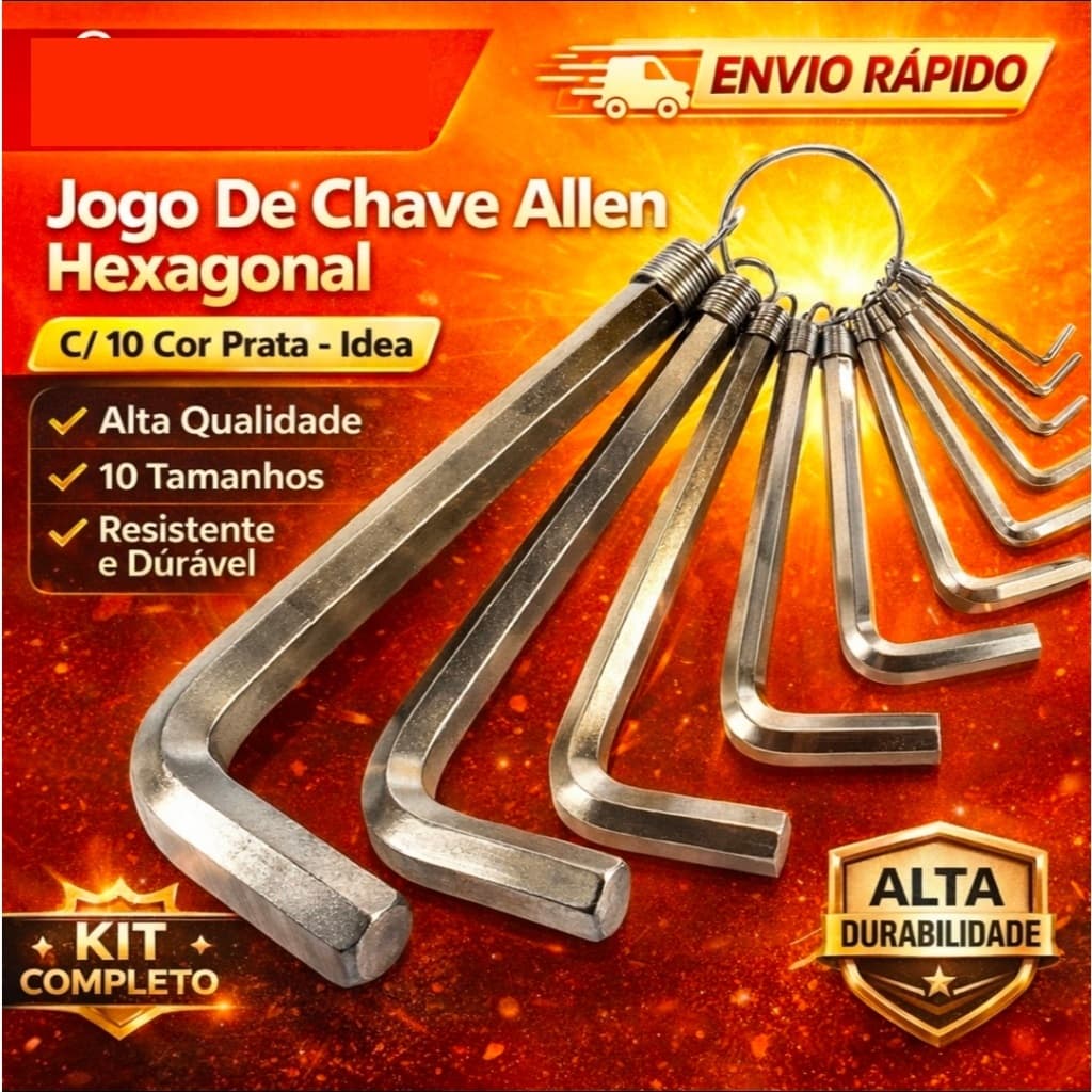 Jogo De Chave Allen Hexagonal C/ 10  Cor Prata - Idea