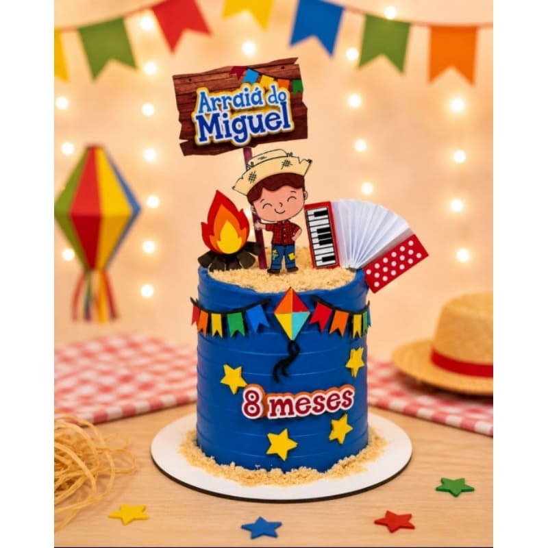 Topo de Bolo Festa Junina Personalizado Arraiá Nome e Idade Topper São João Menino Caipira DecoraçãoMesversário Infantil