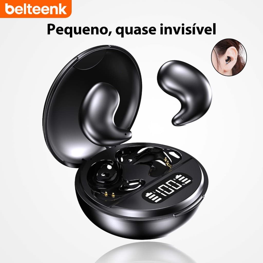 Fones de ouvido Fone Bluetooth Invisível Ultra Fino | Para Dormir Sem Dor, 30h de Bateria e Som HIFI