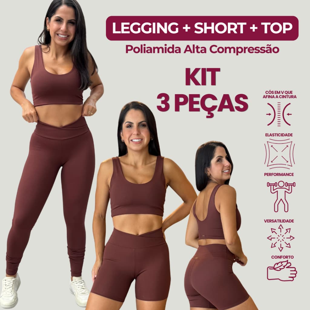 Trio Legging + Short + Top Balance Fit Hyper Fitness Feminino Adulto - Alta Compressão