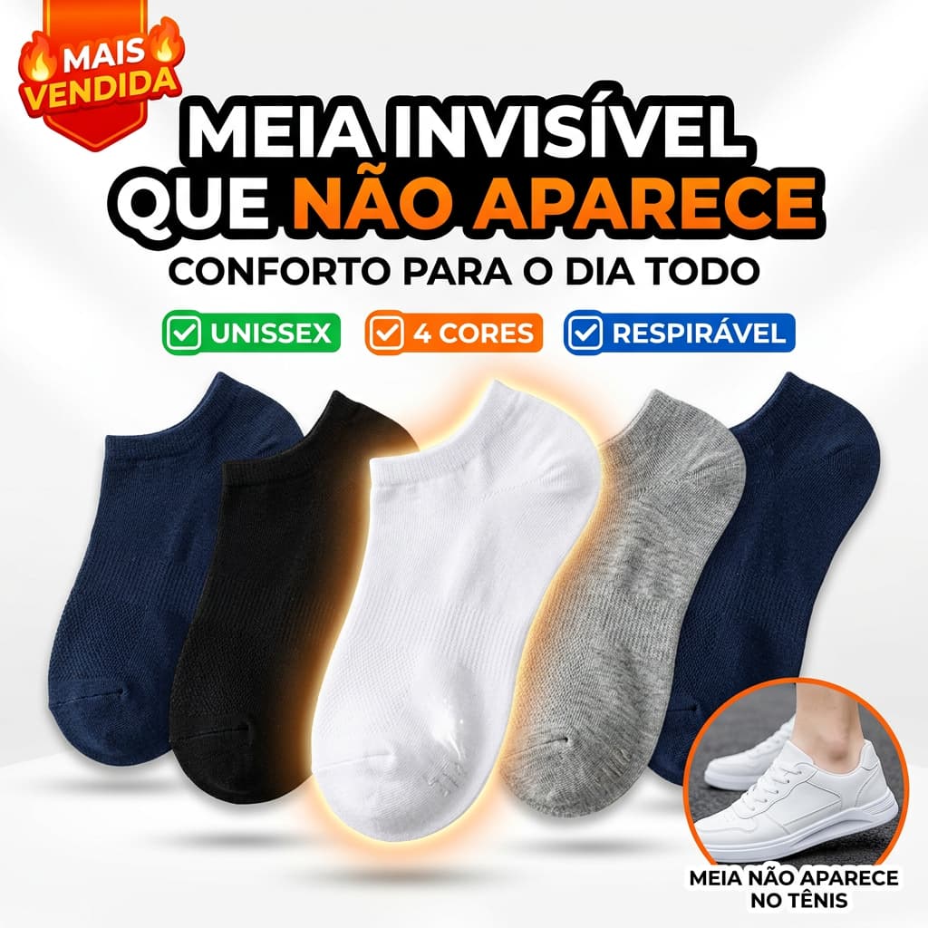 Kit 9 Pares Meia Invisível Sapatilha Feminina 95% Poliéster