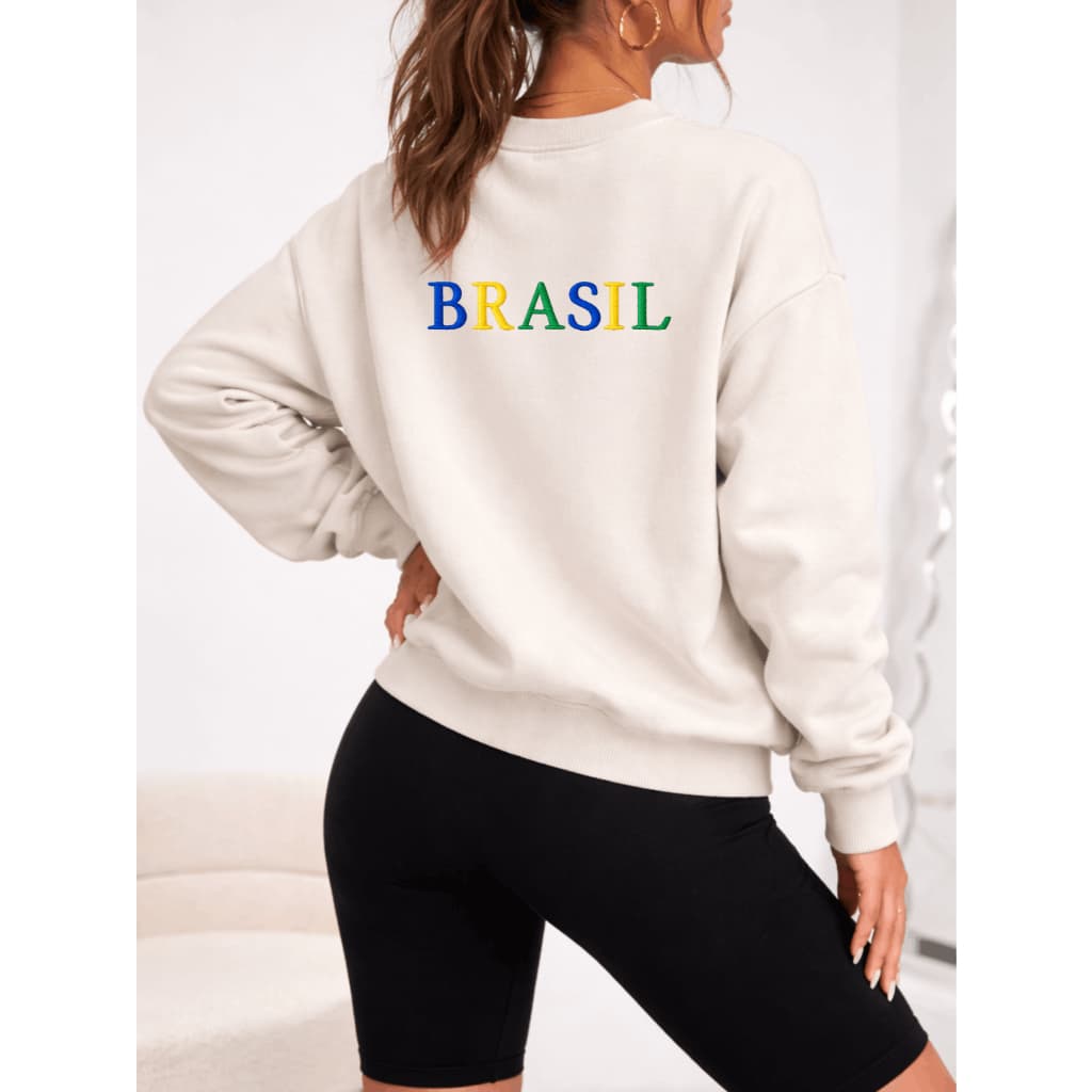 Moletom Careca Feminino Brasil Brasuca Blusa De Frio Estampado Gola Canelada Inverno Brasa Copa Seleção Algodão