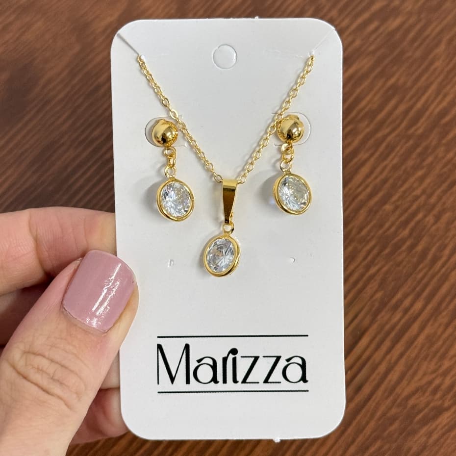 Kit Colar e Brinco Feminino Ponto de Luz Delicado Folheado a Ouro 18K