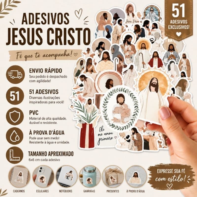 Kit 51 Peças Adesivos Jesus Cristo A Prova D'agua PVC