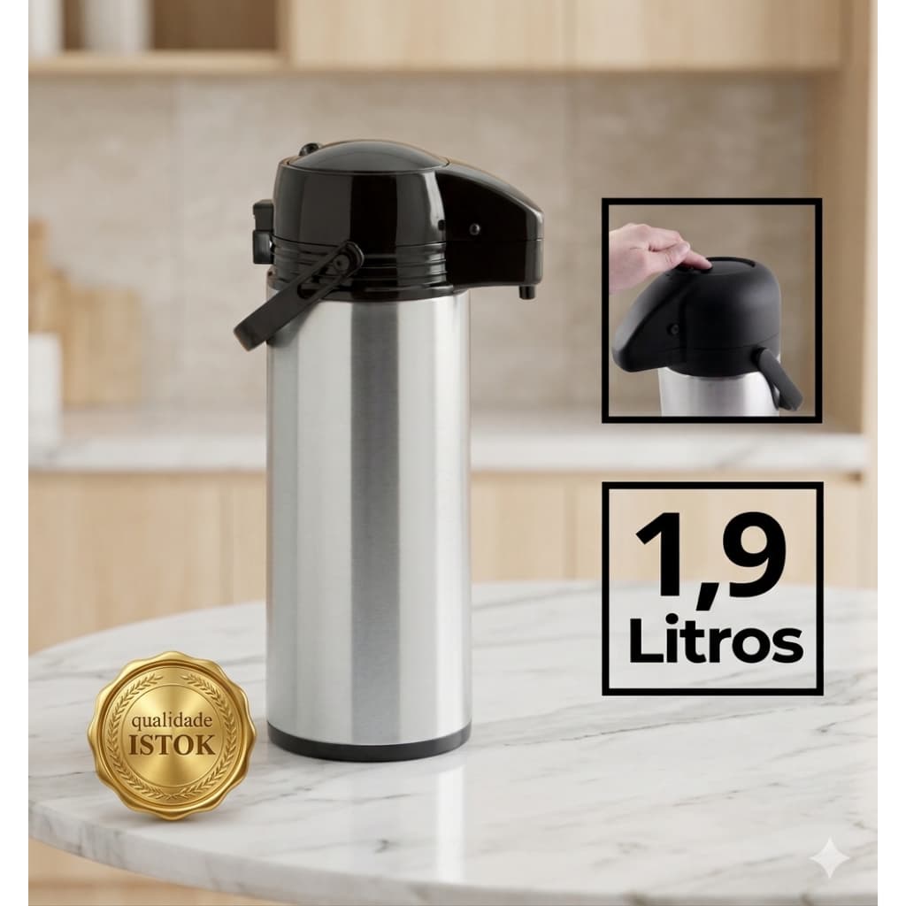 Garrafa Termica Inox 1,9 L Conserva Bebidas Quentes Frias Duravel