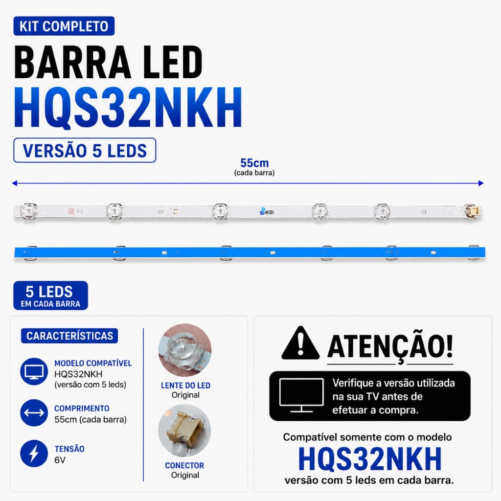 Kit Barra Led TV 32 HQ32NKH 5 Leds / não precisa adaptar!