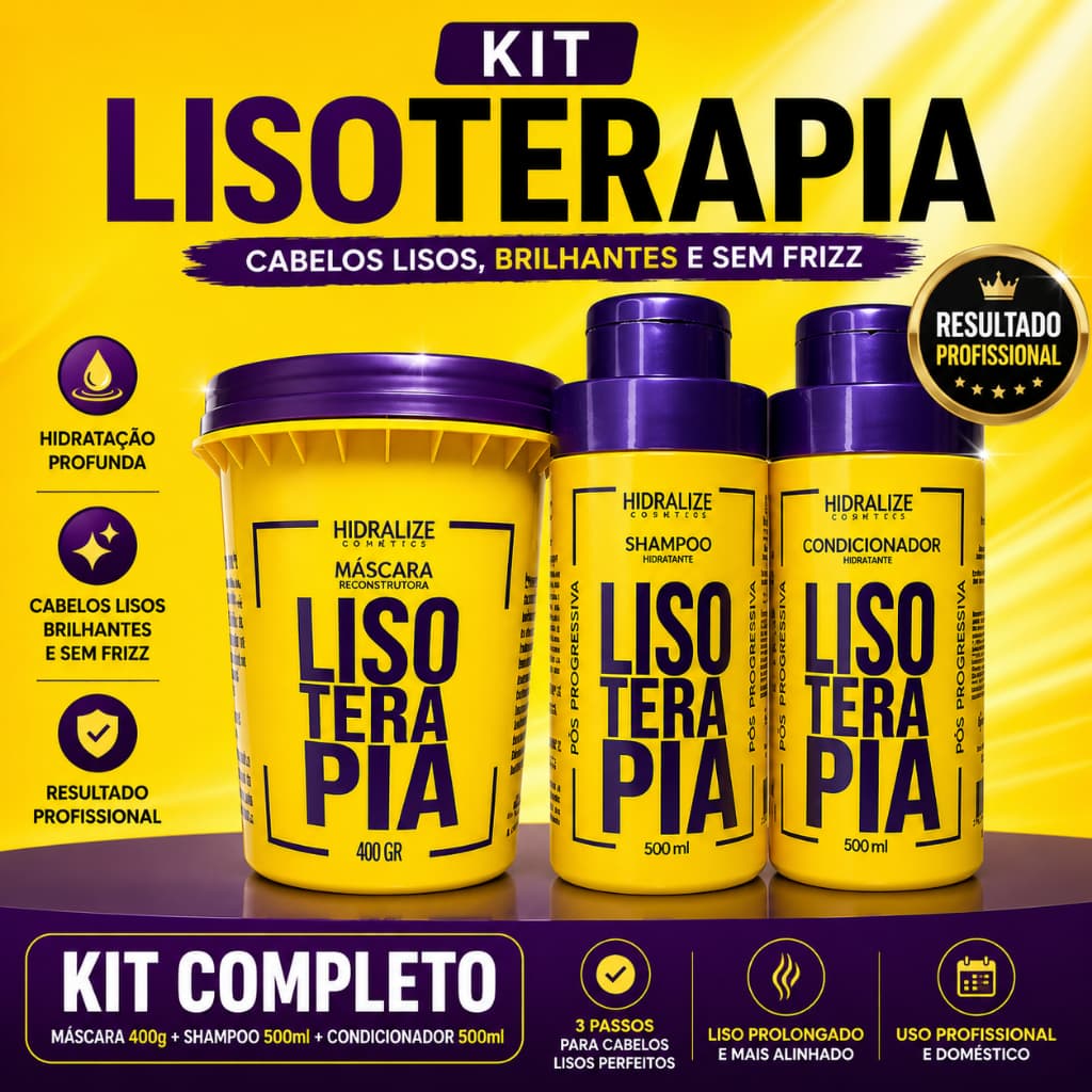 Kit Lisoterapia Shampoo Condicionador Máscara Hidratação Reconstrução Super Tratamento