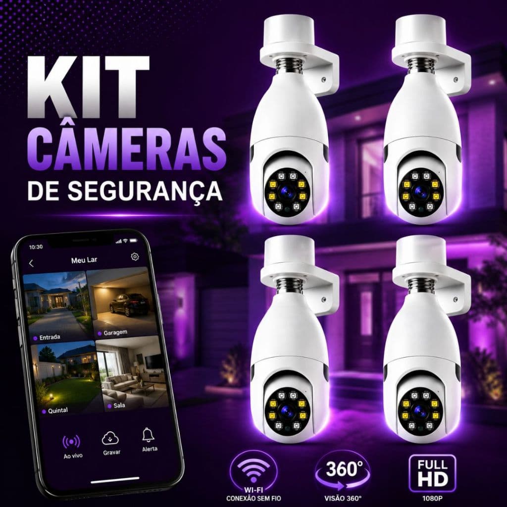 KIT 4 / 3 / 2 / Câmera De Segurança IP Wifi Residencial Visão Noturna Colorida Espiã Com Áudio