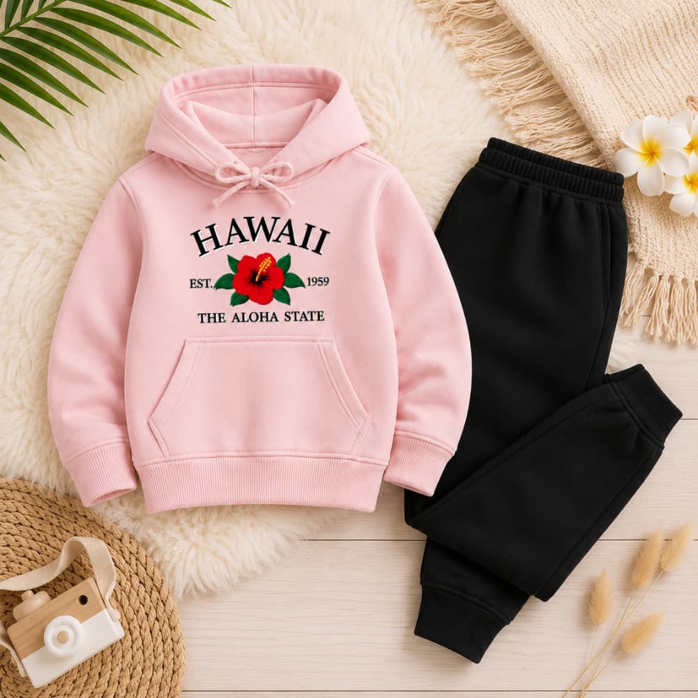 Conjunto Infantil Moletom Canguru Hawaii Aloha Roupa de Frio Quentinha Estilosa Unissex Algodão
