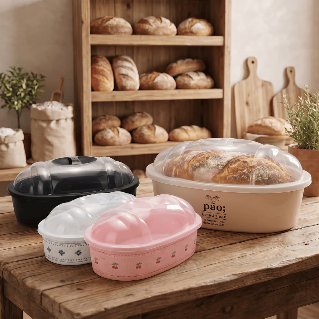 Porta Pão com Tampa Grande Plasútil Preto | Porta Pães para Cozinha e Mesa