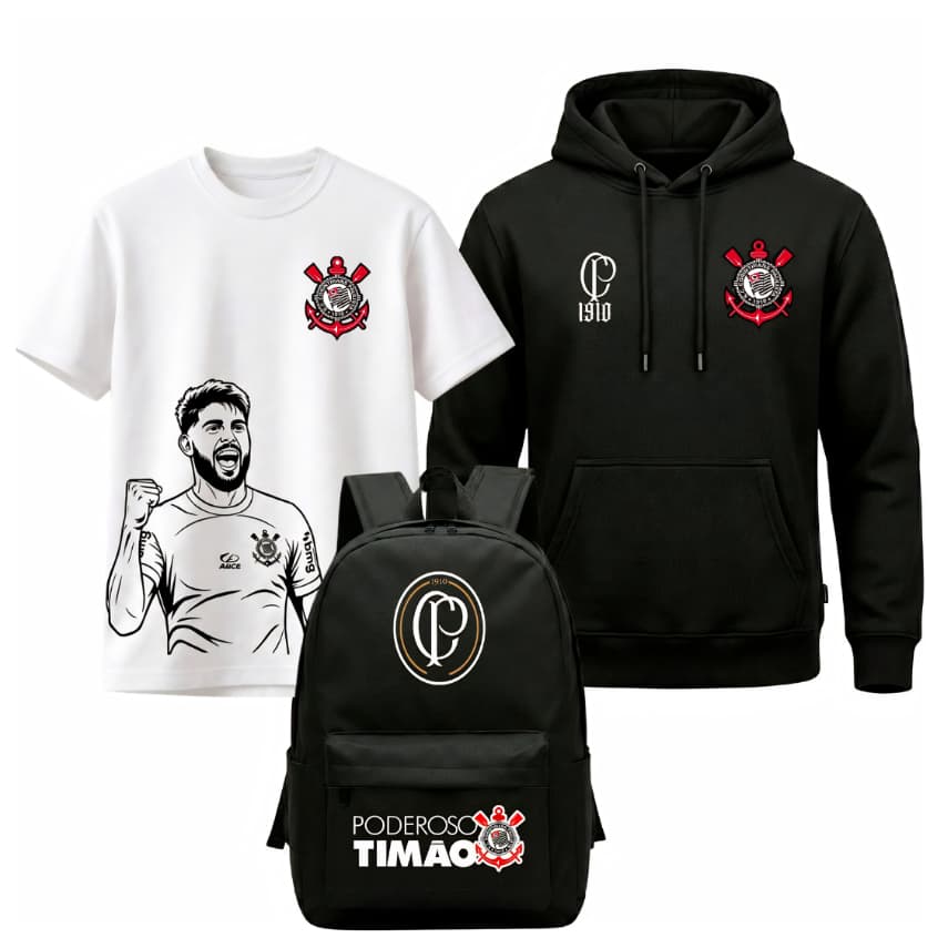 Kit Corinthians Yuri Alberto Moletom + Camiseta + Mochila Timão