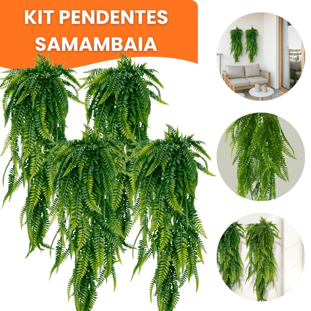 Kit Pendentes Samambaia Artificial 80cm Realista Planta Decoração Parede Flor Folhagem