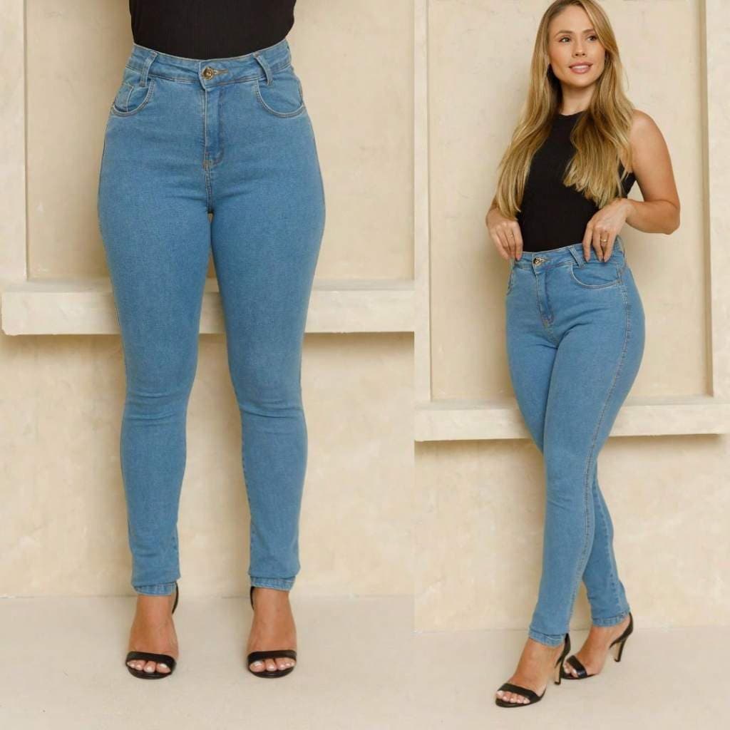 Calça Jeans Feminina Cintura Alta Skinny com Elastano Premium Modeladora Confortável e Ótimo Caimento Azul Clara