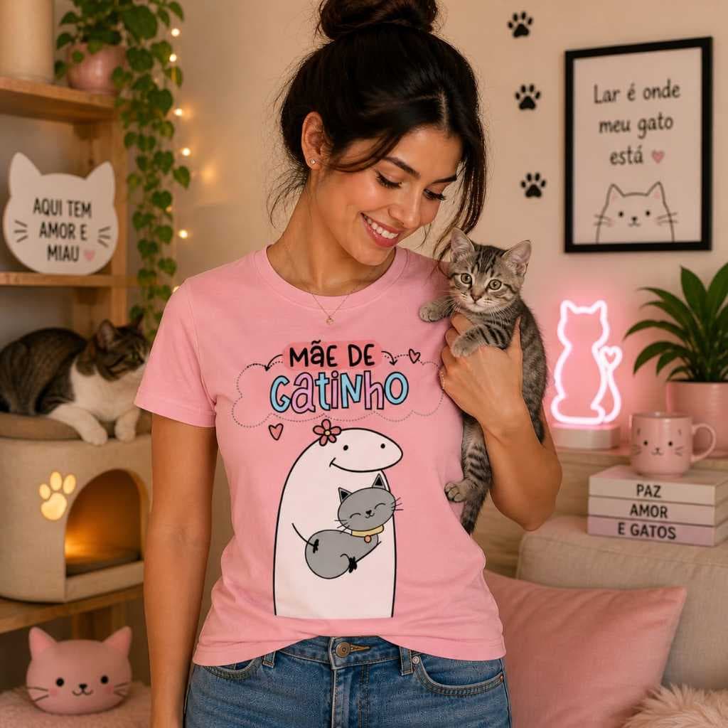 Camiseta feminina Mãe De Gatinho Frase Fofo Camisa 100% Algodão Premium
