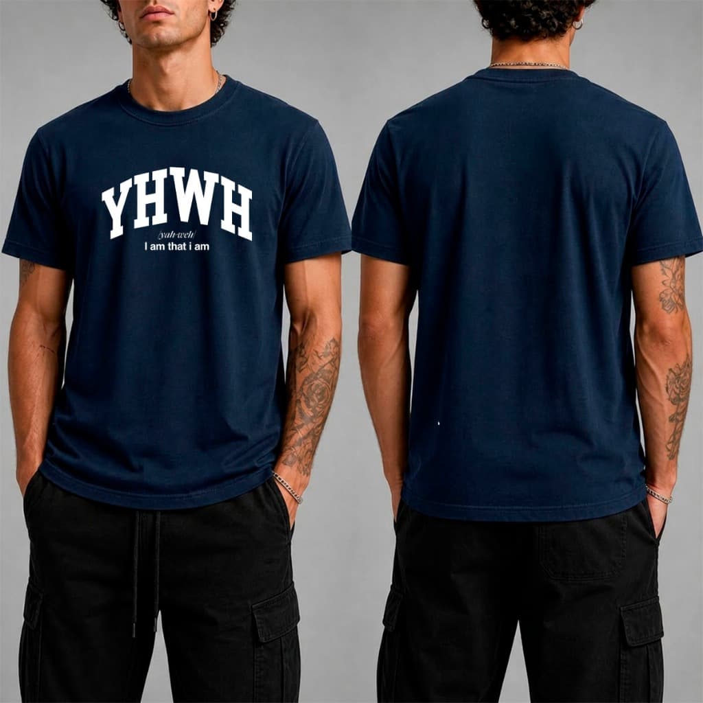 Camiseta Mants Religiosa Masculina 100% Algodão Camisa Malha Penteada Premium 30.1 YHWH Cristã