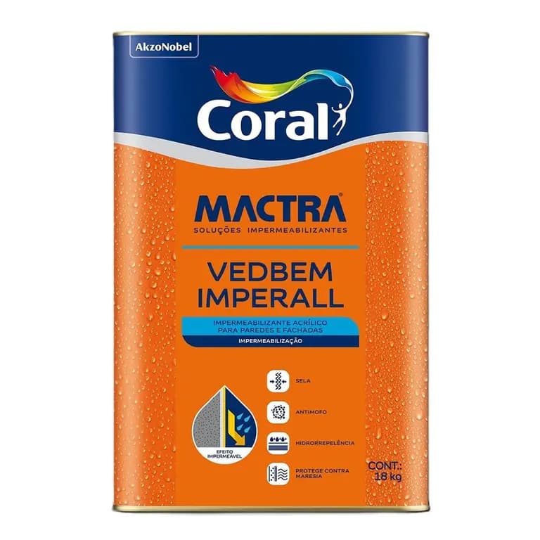 Tinta Impermeabilizante Mactra Vedbem Imperiall Coral 18kg Áreas Externas Hidrorrepelente Antimofo