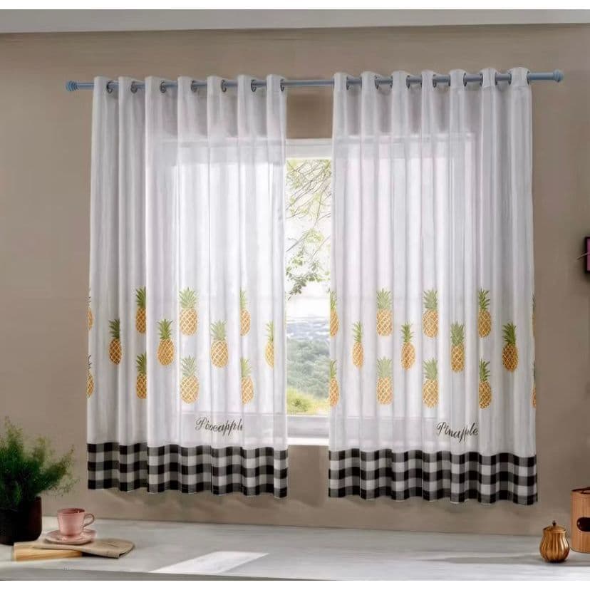 Cortina 2,20x1,45m Estampada Curta Decorativa Para Cozinha Modern para Varão 1.5m