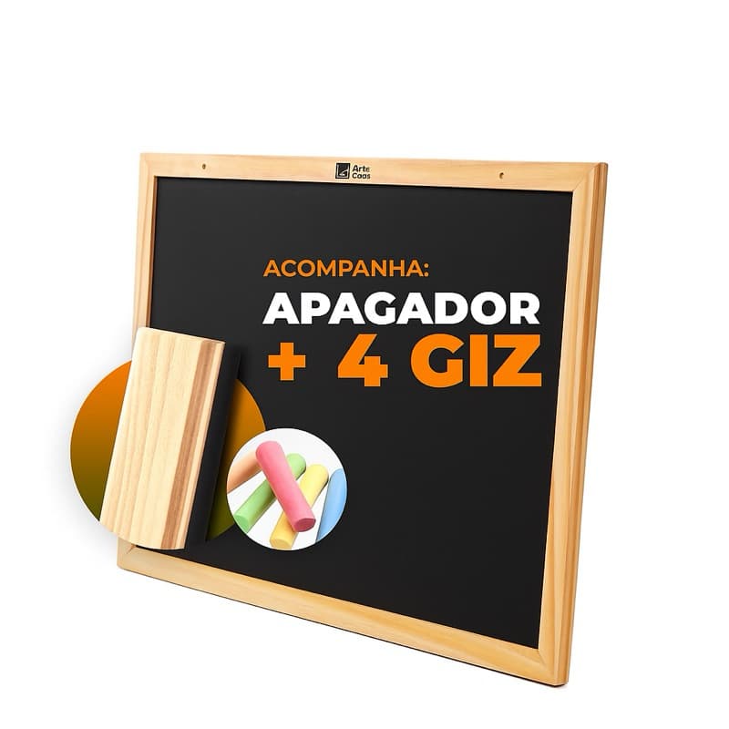 Lousa Quadro Negro Infantil de Giz 60X40 Escolar Moldura em Madeira Acompanha Giz e Apagador