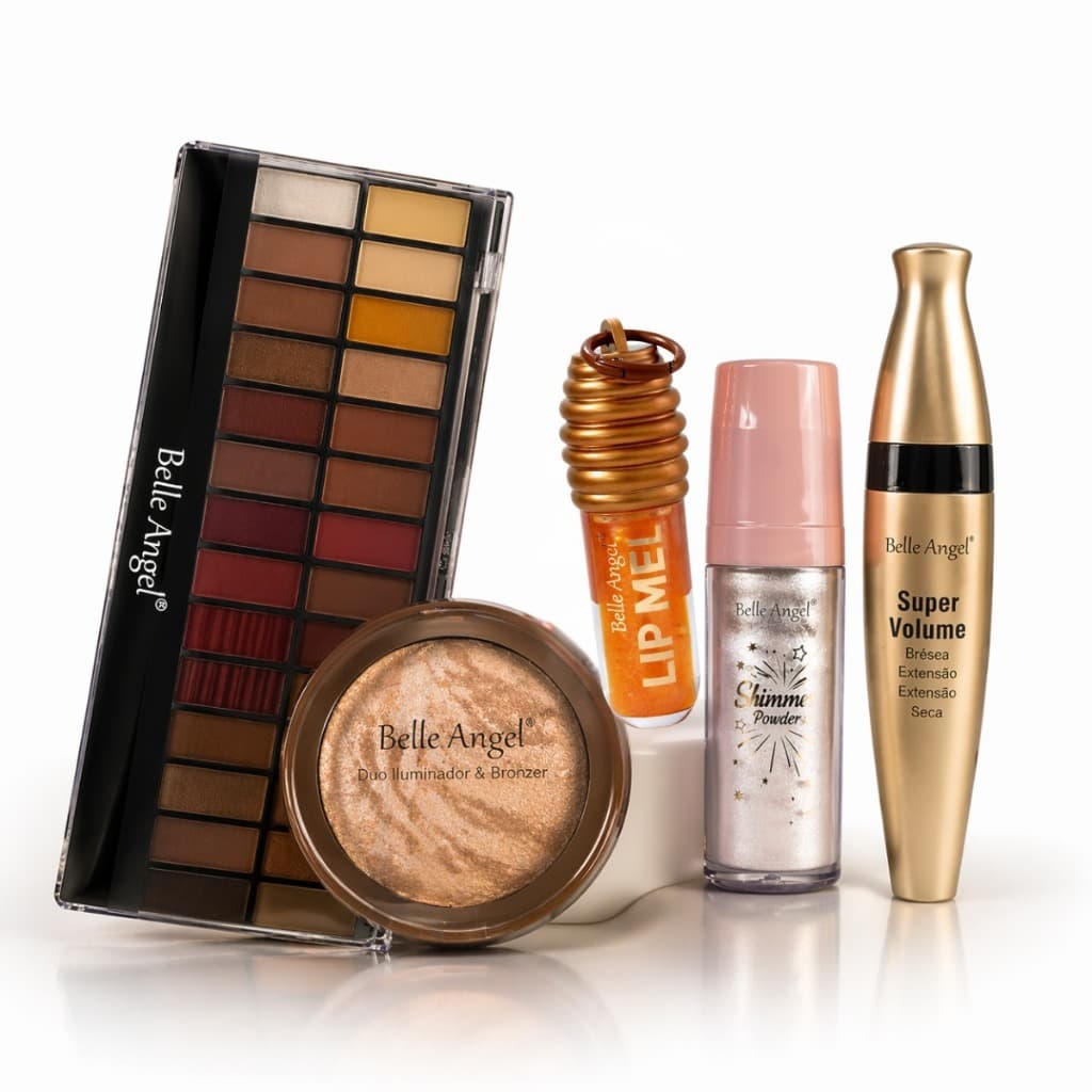 Kit Maquiagem Completo Paleta Sombras Iluminador Gloss Mel Rimel Makeup Glow Feminina