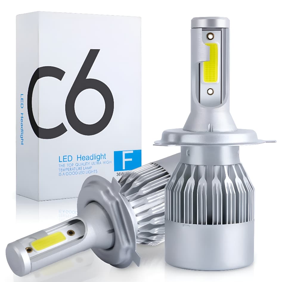 KIT 2 Lâmpada Automotiva H4 Led Super Forte Carro Farol C6 7200 Lumens 6500k 72W