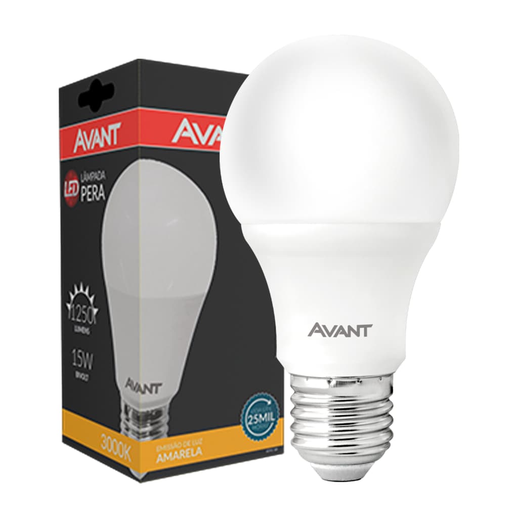 Kit 4, 5 ou 6 Lâmpada Led Pera 15w 3000k Branco Quente E27 Bivolt Branco Avant