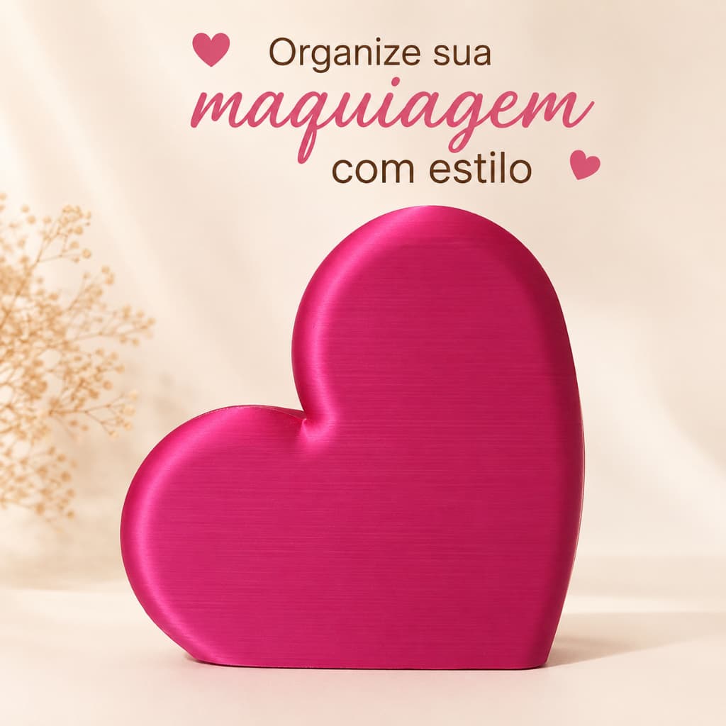 Porta Pincéis Maquiagem | Organizador Coração Porta Treco Rosa | Decoração Penteadeira Escrivaninha Multiuso Feminino