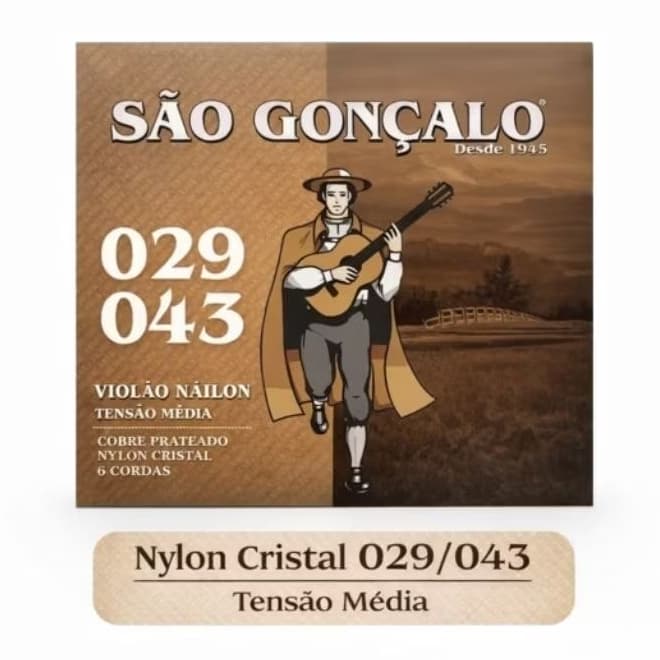 Encordoamento Violão Nylon Cristal Corda Sem Bolinha São Gonçalo 029 - 043 Tensão Média