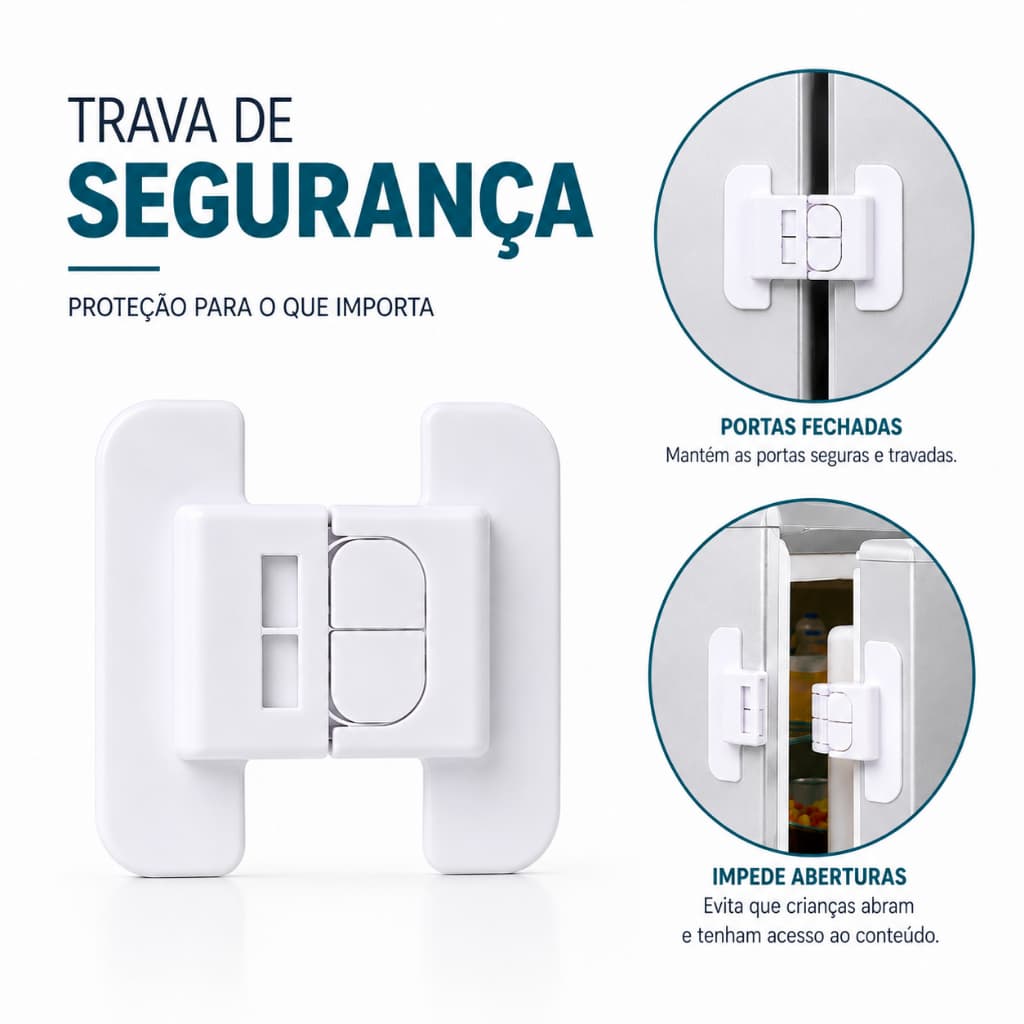 Trava de Segurança 3M para Porta de Geladeira Ordene Protetor Infantil Proteção para Bebê e Criança