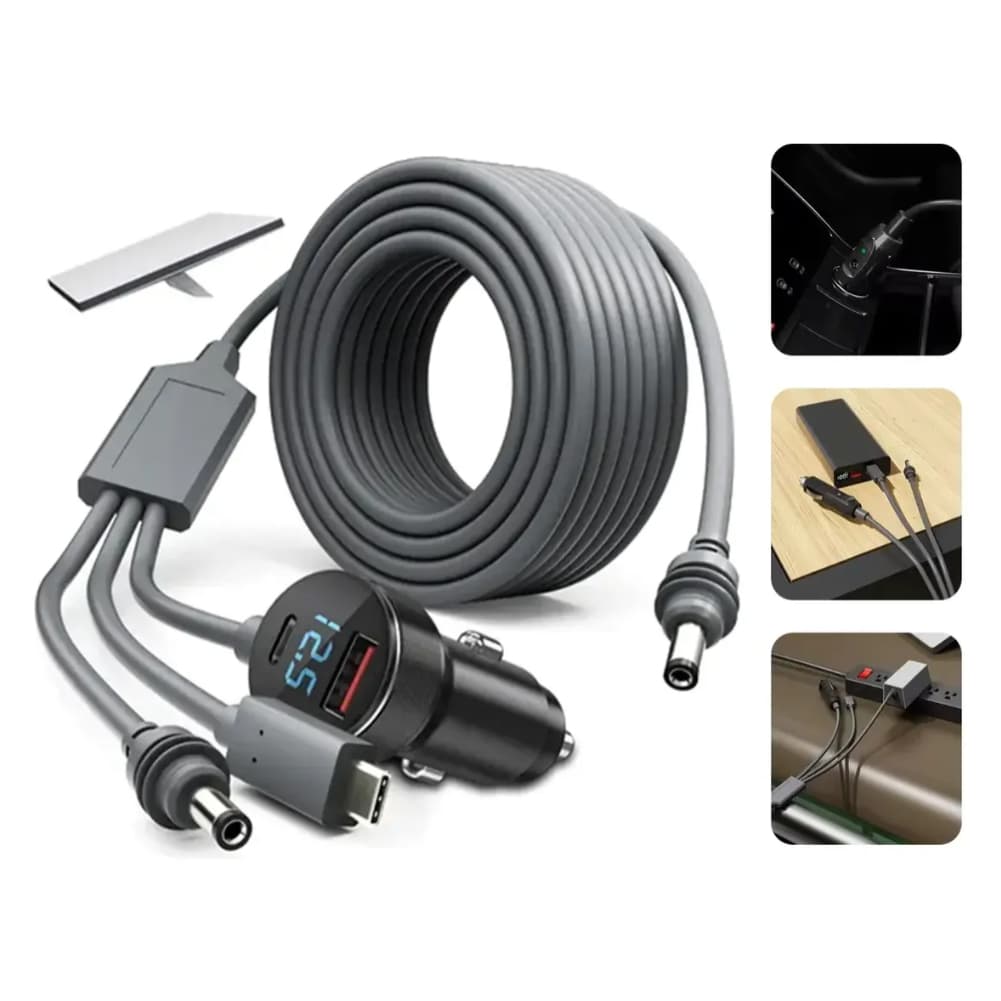 Cabo Carregador 3 Em 1 Veicular Starlink Mini Compativel Carregamento Usb Tipo C 12v 24v Cinzero Carro Suporta PD 140W