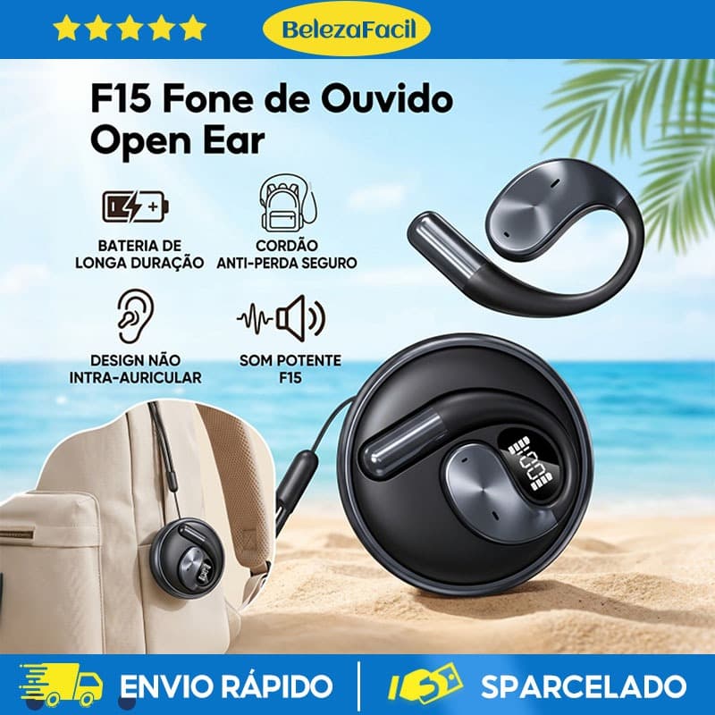 Fone de ouvido Bluetooth sem fio 5.4 OWS Fone de Ouvido Aberto OWS Esportivo com Microfone  com Cordão Anti-Perda