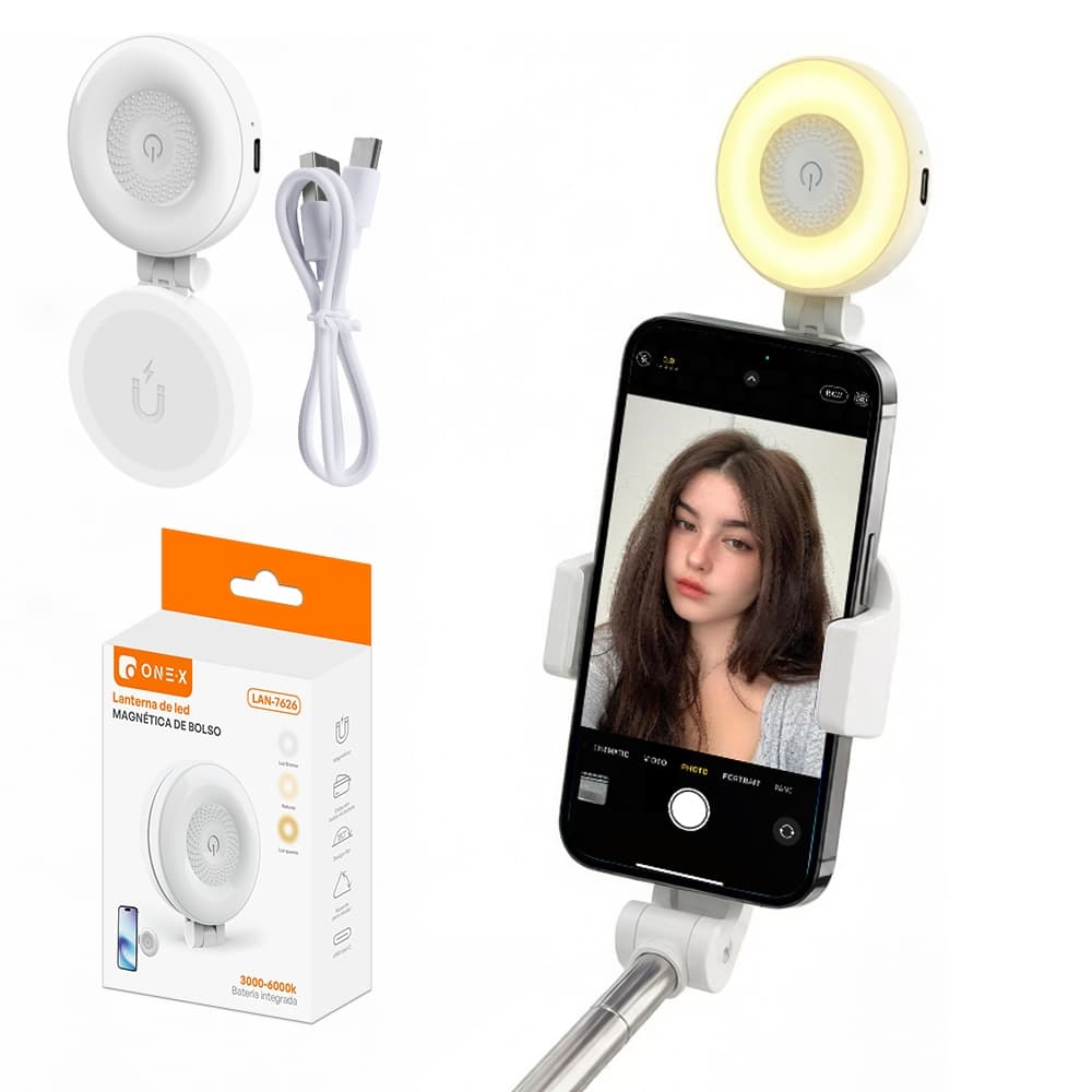 ONEX Luz de Selfie Magnética 2 em 1, Selfie bastão,Carregador Wireless, Ring Light Recarregável para Live