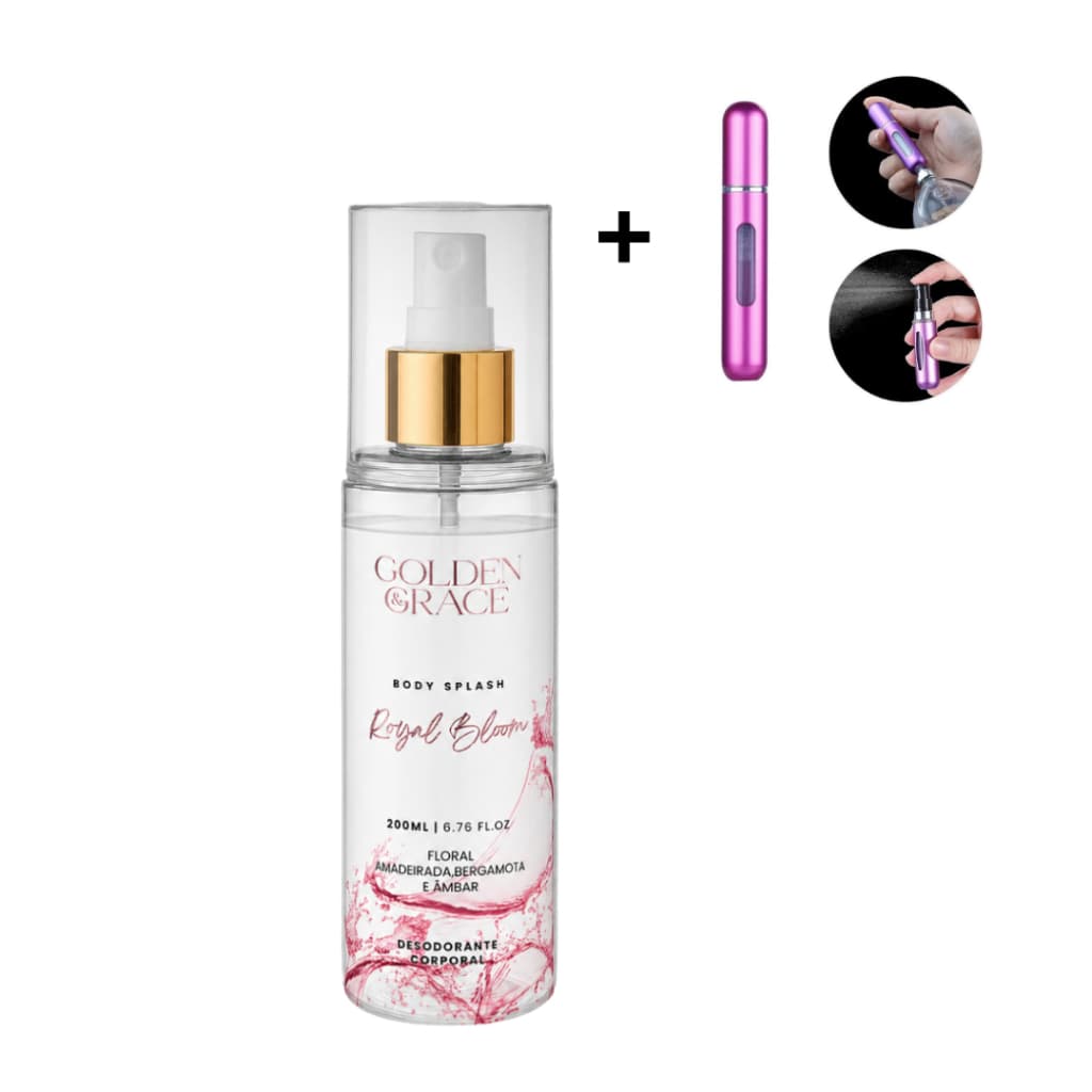 Body Splash Royal Bloom + Frasco de 5ml de bolsa  – Golden & Grace - Body Splash Feminino - 200ML