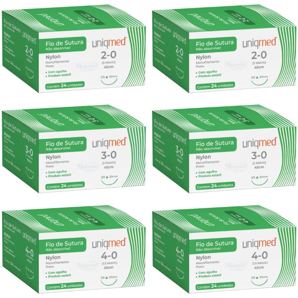 Fio Sutura Nylon c/Agulha -  Cx c/24 unidades - Uniqmed